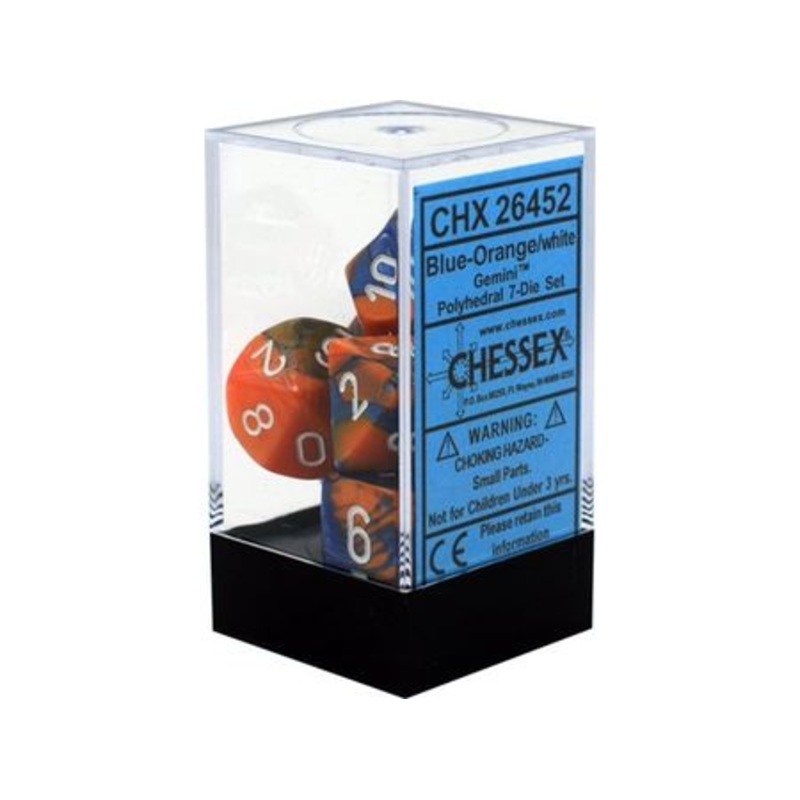 Chessex Dice - Gemini Blue-Orange with White - Set of 7 - CHX 26452