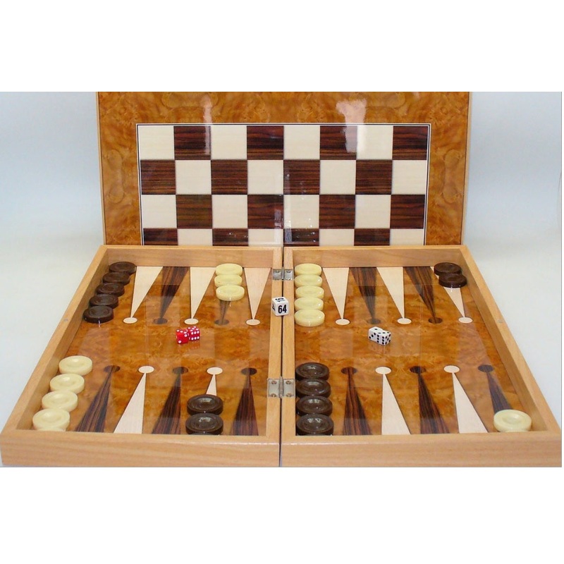 Backgammon: 19" Burl Wood Style Decoupage
