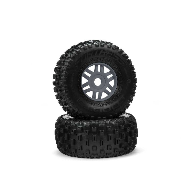 ARRMA ARA550069 1/8 dBoots Fortress Front/Rear 2.4/3.3 Pre-Mounted Tires, 17mm Hex, Gunmetal (2)