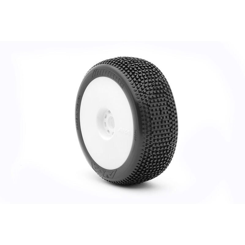 AKA 14007XRW 1/8 Impact Soft Long Wear Pre-Mounted Tires, White EVO Wheels (2): Buggy