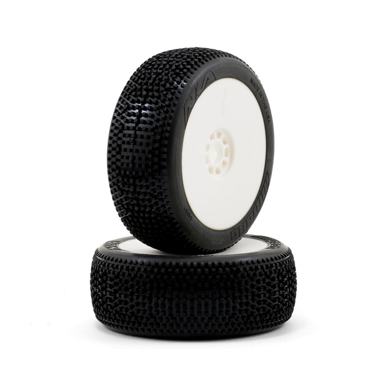 AKA 14007ZRW 1/8 Impact Medium Long Wear Pre-Mounted Tires, White EVO Wheels (2): Buggy